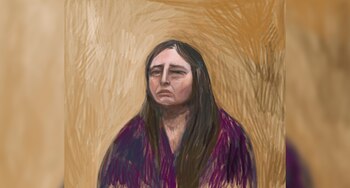 Un boceto judicial extraído de un enlace de video muestra a Erin Patterson, una mujer australiana acusada de asesinar a tres parientes ancianos de su exmarido con una comida mezclada con hongos venenosos, compareciendo como testigo para su propia defensa, en el Tribunal de Magistrados del Valle de Latrobe en Morwell, Australia, el 2 de junio de 2025. AAP/vía REUTERS