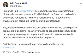 El expresidente Iván Duque Márquez