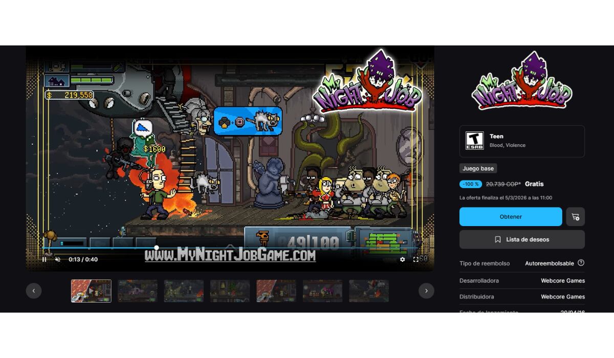 My Night Job, el título de acción y terror en pixel-art, puede descargarse gratis desde la aplicación oficial de Epic Games. (Epic Games)