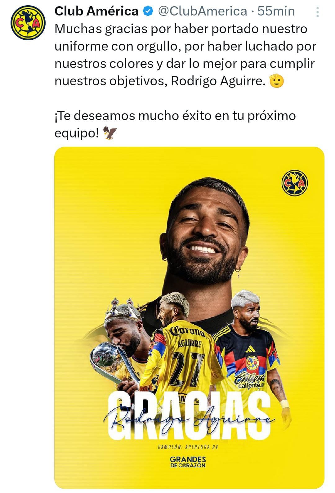 El Club América despidió a Aguirre. Foto: (Captura de pantalla)