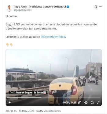 El presidente del Concejo de Bogotá, Papo Amin, denunció públicamente la gravedad del incumplimiento de las normas de tránsito en la ciudad - crédito @papoaminCD/X