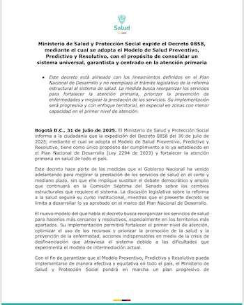 Comunicado del Ministerio de Salud