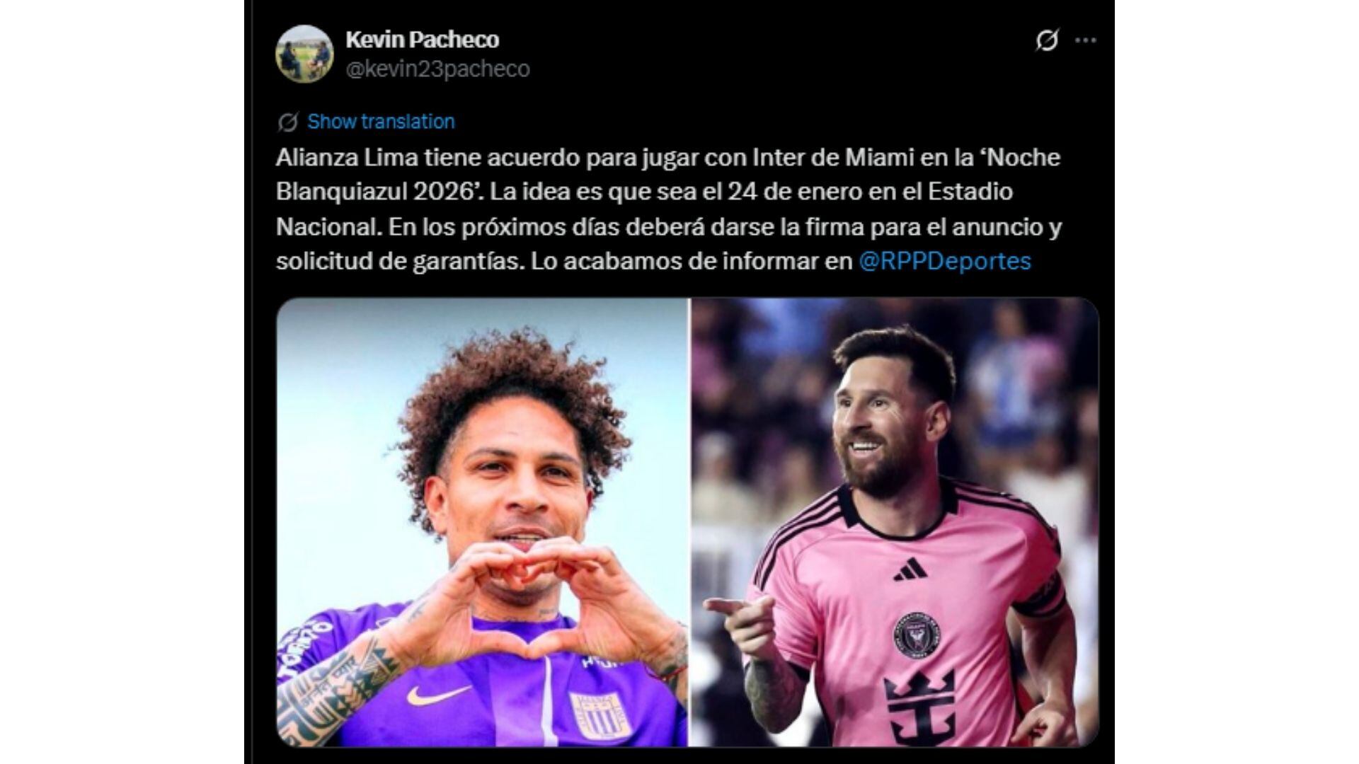 El Alianza Lima vs Inter Miami se jugará en la Noche Blanquiazul a fines de enero en el Estadio Nacional de Lima