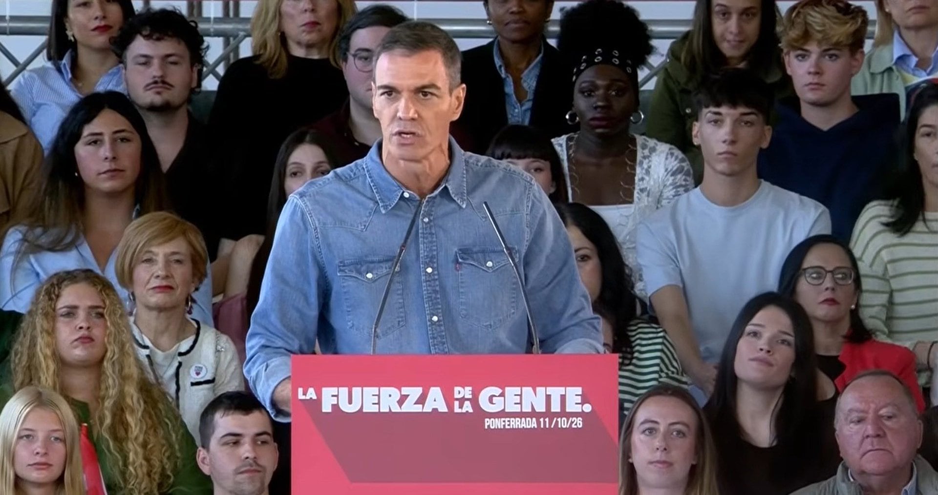 11/10/2026 El presidente del Gobierno, Pedro Sánchez, durante el mitin en Ponferrada (Léon).POLITICA DESDE ESPAÑA