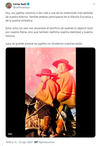 La publicación del gobernador jujeño,