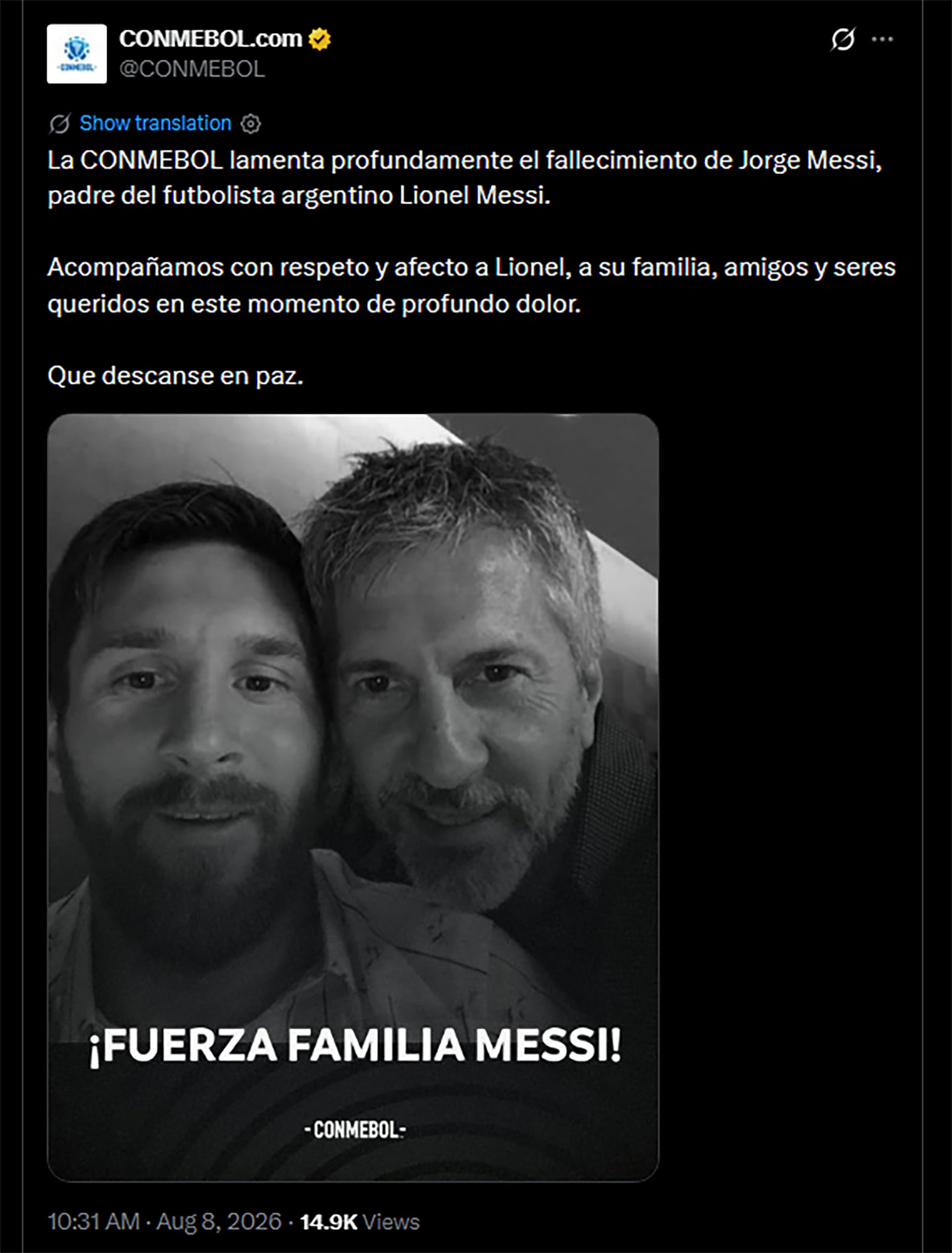 Fallecimiento y mensajes por Jorge Messi
