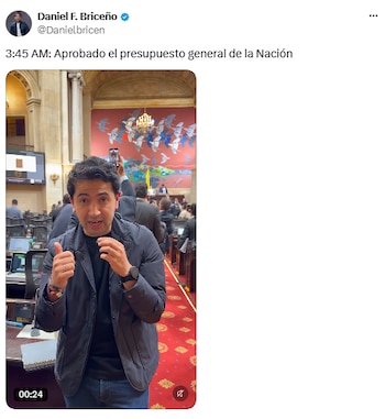 Daniel Briceño anunció un recorte de $181 mil millones a la JEP tras votar el Presupuesto - crédito @Danielbricen/X