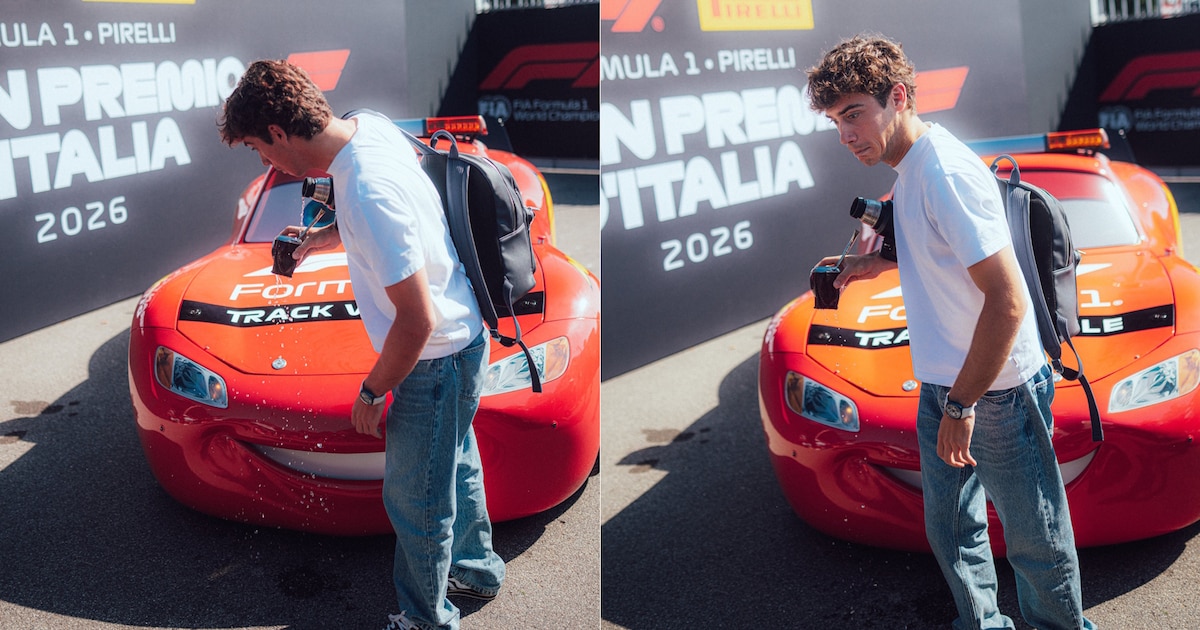 Photo: Infobae Franco Colapinto s'arrose avec son maté devant Flash McQueen à Monza