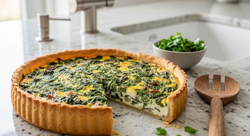 Tarta de acelga recién horneada,