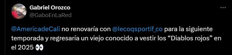 América de Cali cambiaría de proveedor de camisetas para la temporada 2025 - crédito @GaboEnLaRed/X