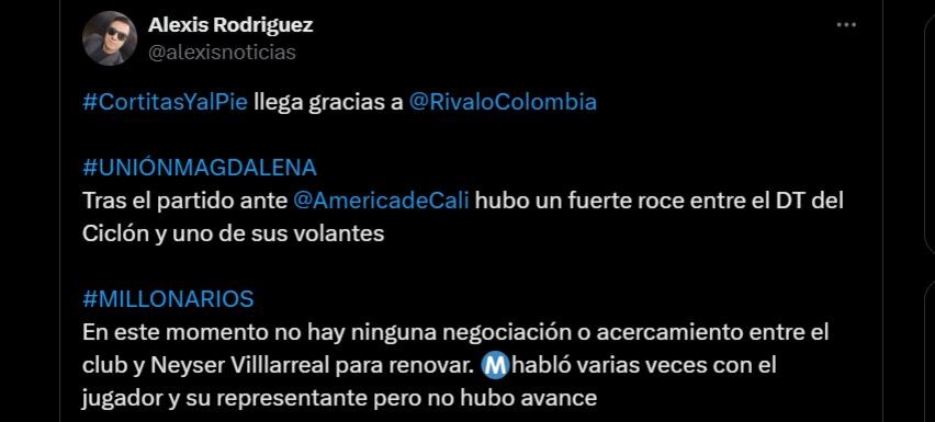 Neiser Villarreal, después de la polémica, se querría ir como agente libre de Millonarios en 2025 - crédito @alexisnoticias/X