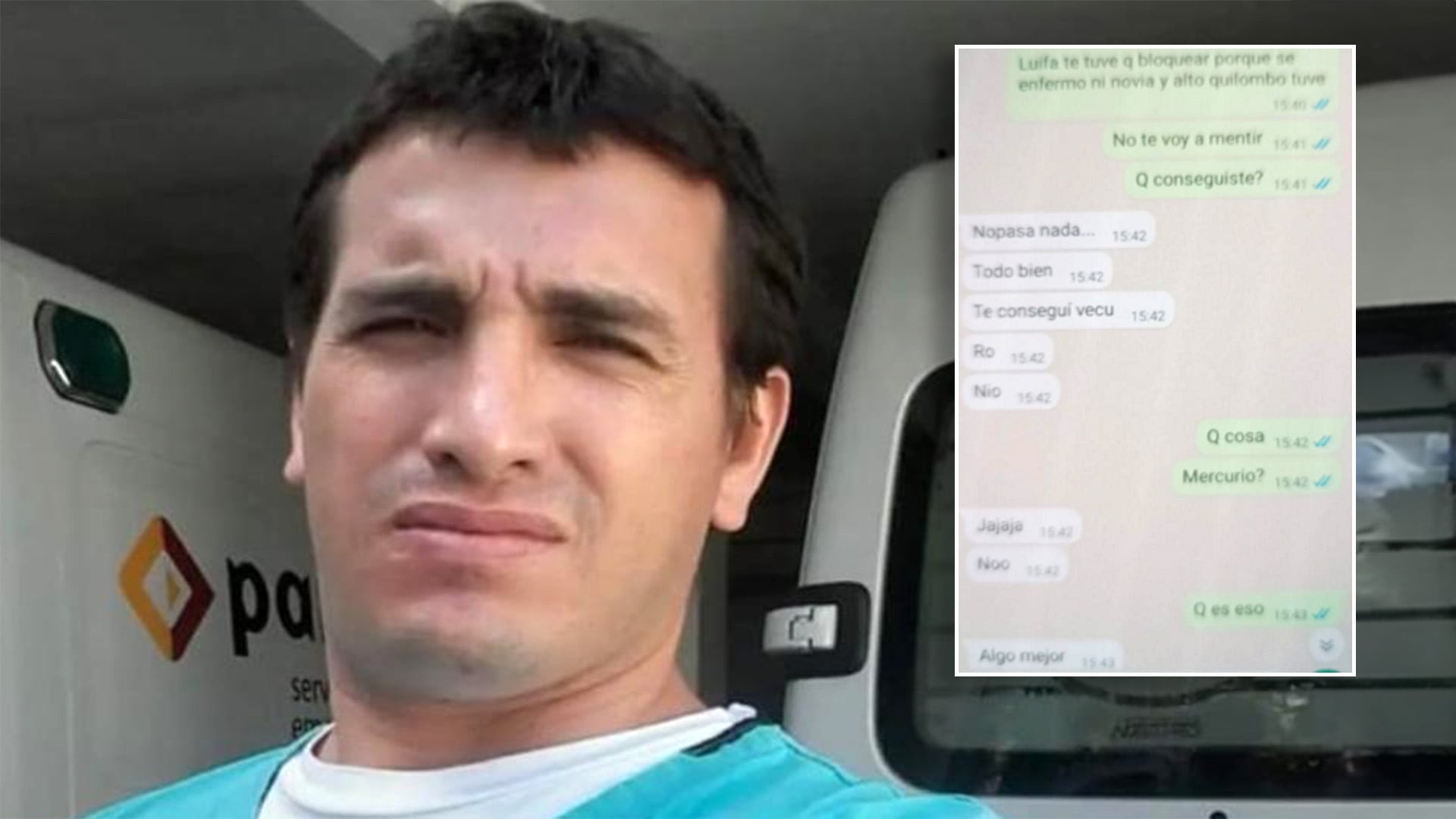 La imagen muestra al enfermero presuntamente involucrado en la venta de fentanilo, junto a mensajes de chat que revelan la operación ilícita que resultó en la muerte de un hombre.