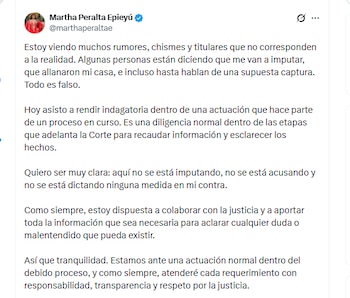 La congresista Martha Peralta Epieyú negó que vaya a ser imputada con cargos por los hechos de corrupción de la Ungrd - crédito @marthaperaltae/X