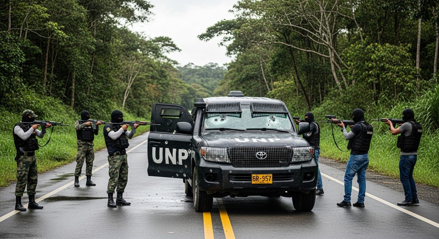 La vía Panamericana en Cauca volvió a ser escenario de violencia tras el ataque armado al vehículo de la UNP asignado a Álvaro Guevara - crédito Visuales IA