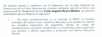 Magistrado César Reyes sobre el traslado de Juan Guillermo Monsalve