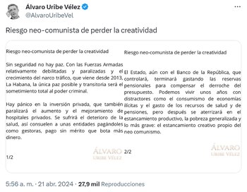 El expresidente aseguró que la reforma llevará al país a un estancamiento generalizado - crédito red social X