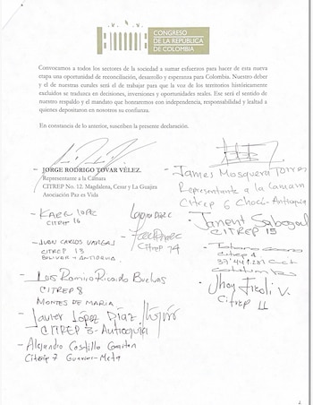 Estos fueron los congresistas que firmaron la carta de respaldo al nuevo Gobierno - crédito @JorgeRodrigoTV/X