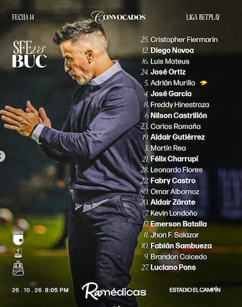 La nómina de convocados de Atlético Bucaramanga para enfrentar a Independiente Santa Fe - crédito @bucaramangaoficial/Instagram