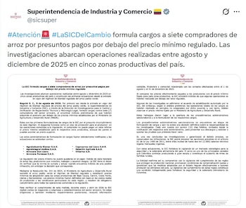 Las investigaciones de la SIC abarcan operaciones realizadas entre agosto y diciembre de 2025 en cinco zonas productivas del país - crédito @sicsuper