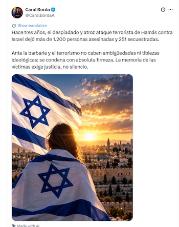 Carol Borda también se pronunció sobre la masacre del 7 de octubre de 2023 - crédito