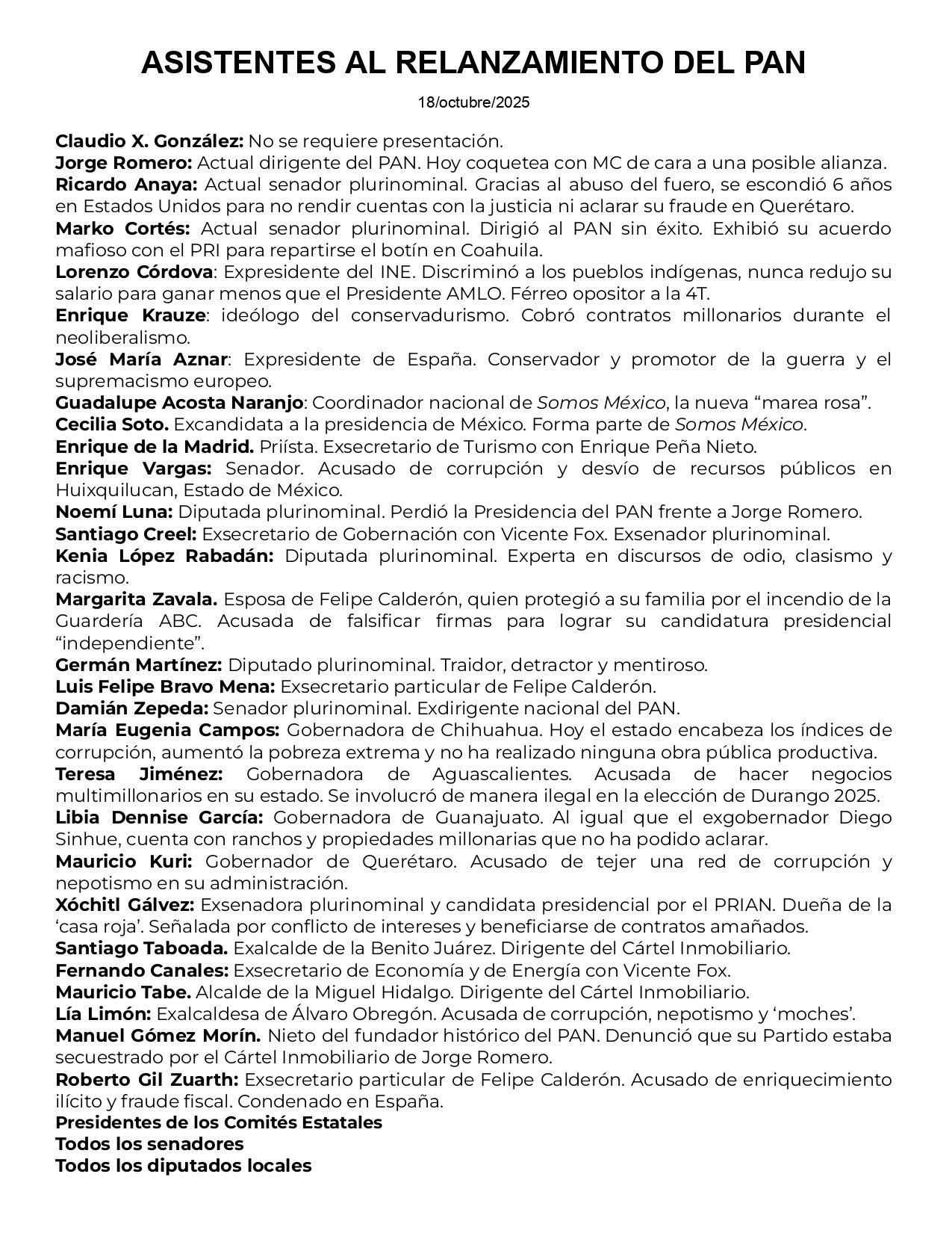 Lista de panistas que asistieron al evento de