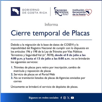 El Cosevi informó a través de sus redes oficiales la suspensión del servicio por cuatro días./ (Cosevi)