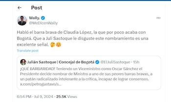 El influencer Wally le responde a Julián Sastoque por criticar al nuevo ministro de Educación - crédito @MeDicenWally