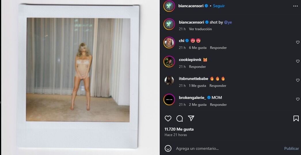 Bianca Censori posó con lencería transparente y una peluca rubia. (Instagram/Bianca Censori)