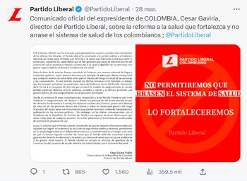 Postura del Partido Liberal sobre la reforma a la Salud