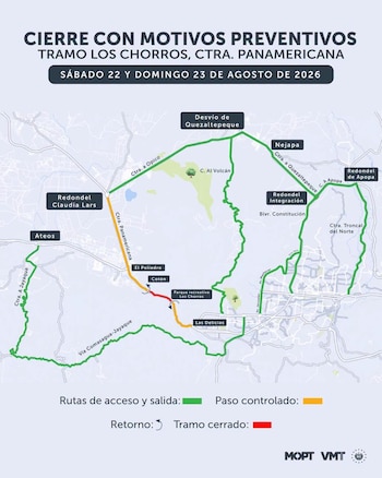 Las autoridades activan rutas alternas y accesos controlados ante el corte de la vía (Foto cortesía MOPT)