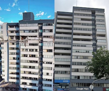Edificio Invico, uno de los más afectados por el sismo y con uno de sus pisos altos colapsado - crédito @JACOBOSOLANOC y Google Maps