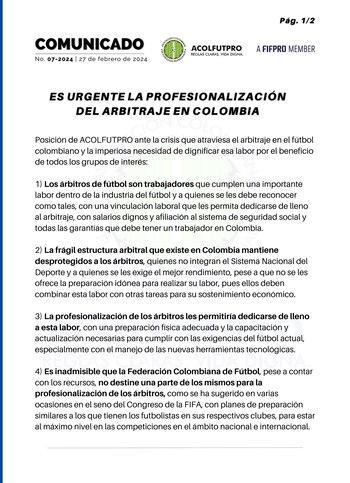 Acolfutpro señaló que los árbitros