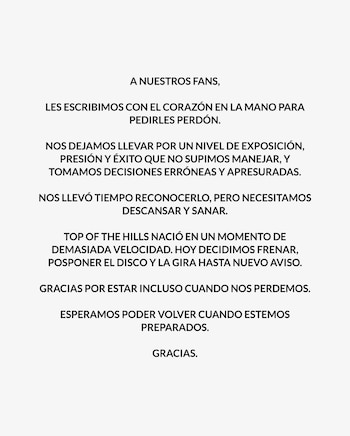 El comunicado que compartieron en