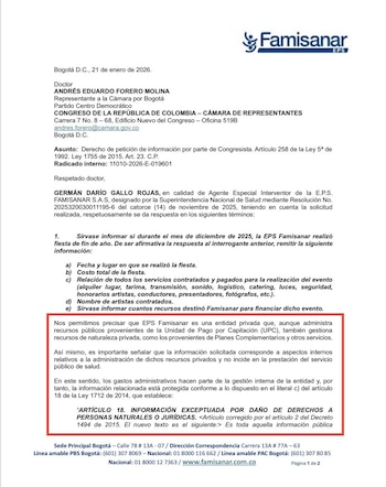 El congresista Forero cuestionó la