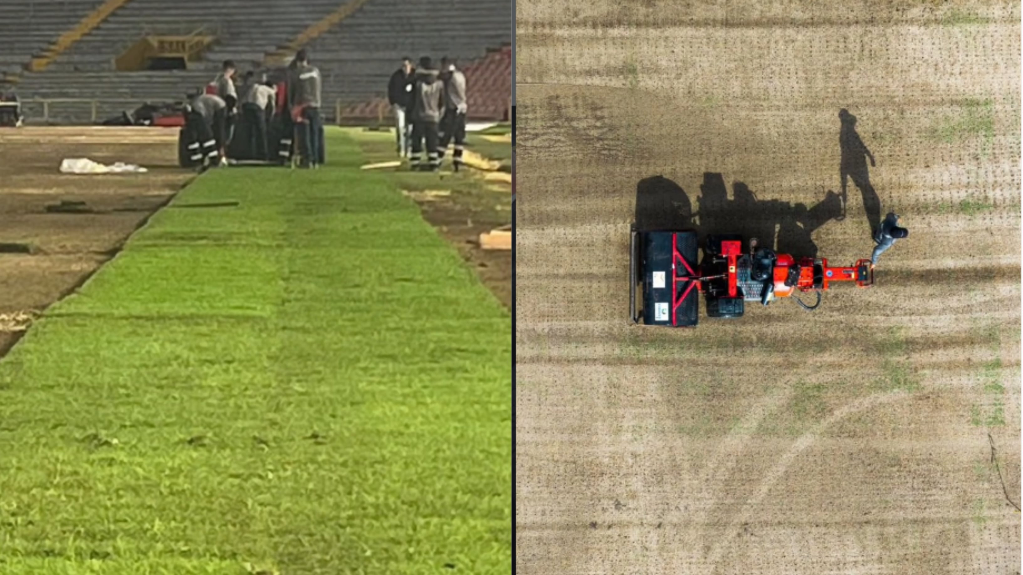 Así avanza las labores de recuperación de la grama del estadio El Campín tras los conciertos de BTS en Bogotá - crédito @tigrec10/Instagram