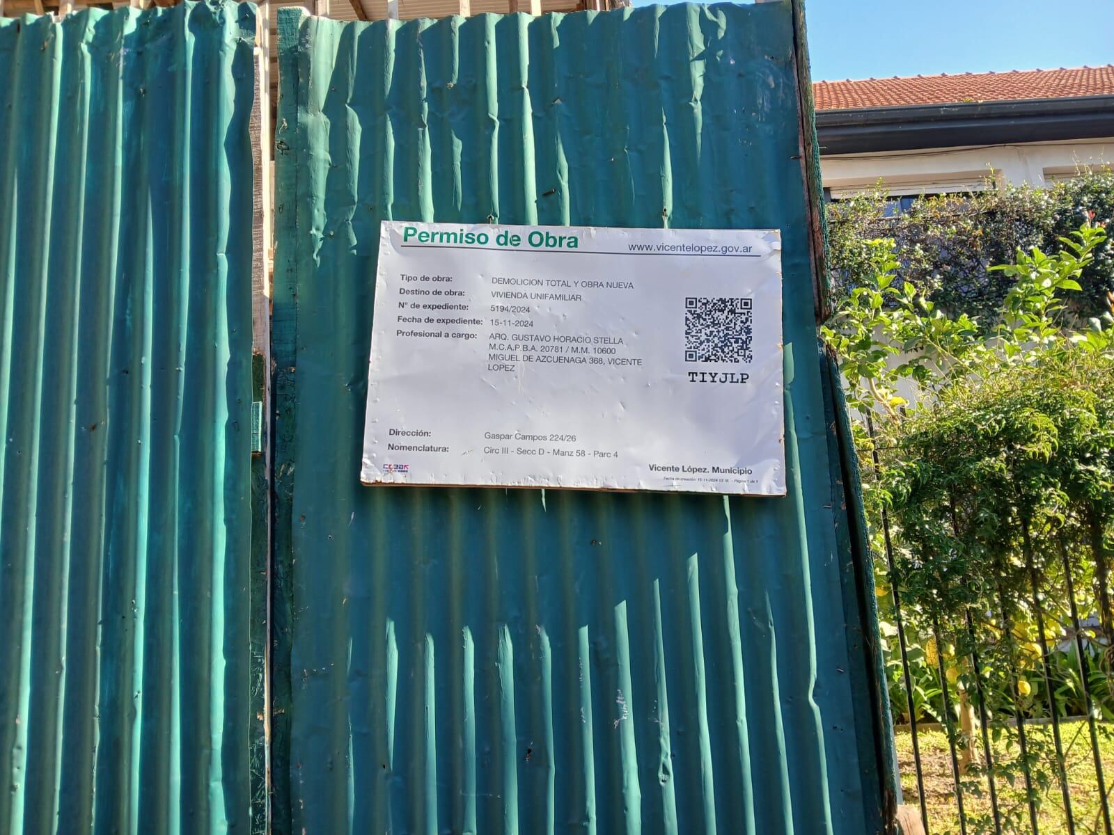 El permiso de obra concedido por la Municipalidad que habilitó la demolición de la casa donde vivió Florencio Molina Campos en Vicente López