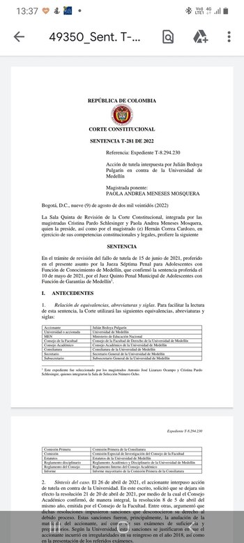 Determinación judicial de la Corte Constitucional en el caso de Julián Bedoya