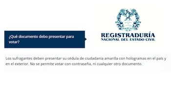 En la página web de la Registraduría se especifica que únicamente la cédula de ciudadanía amarilla con hologramas es válida para votar en el país, sea física o virtual - crédito captura de pantalla Registraduría