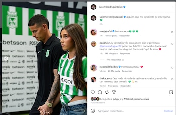 Post de Salomé Rodríguez en el día de la presentación de James Rodríguez como nuevo jugador de Atlético Nacional - crédito Instagram