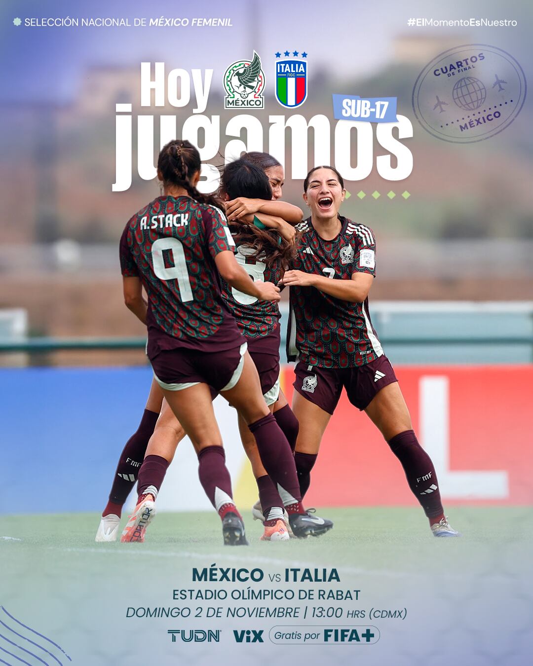 O México enfrenta a Itália nas quartas de final da Copa do Mundo de Marrocos 2025. (TW Nacional Nacional das Mulheres Mexicanas)
