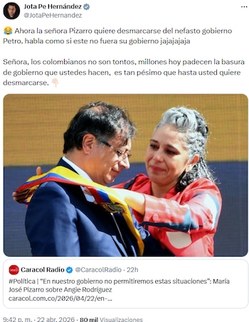 Jota Pe Hernández cuestionó a María José Pizarro por intentar desligarse del Gobierno Petro - crédito @JotaPeHernandez/X