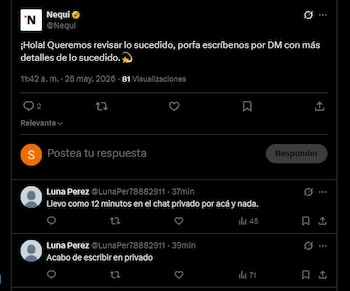 Nequi y Bancolombia confirman en redes sociales trabajos de actualización tecnológica y reportan esfuerzos para restablecer operaciones digitales - crédito @Nequi/X