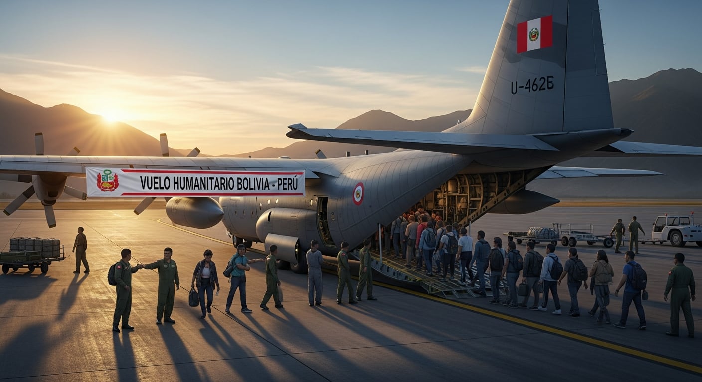 La Fuerza Aérea del Perú lleva a cabo un vuelo humanitario para repatriar a 52 ciudadanos peruanos que se encontraban varados en Bolivia, facilitando su retorno a casa al atardecer. (Imagen Ilustrativa Infobae)