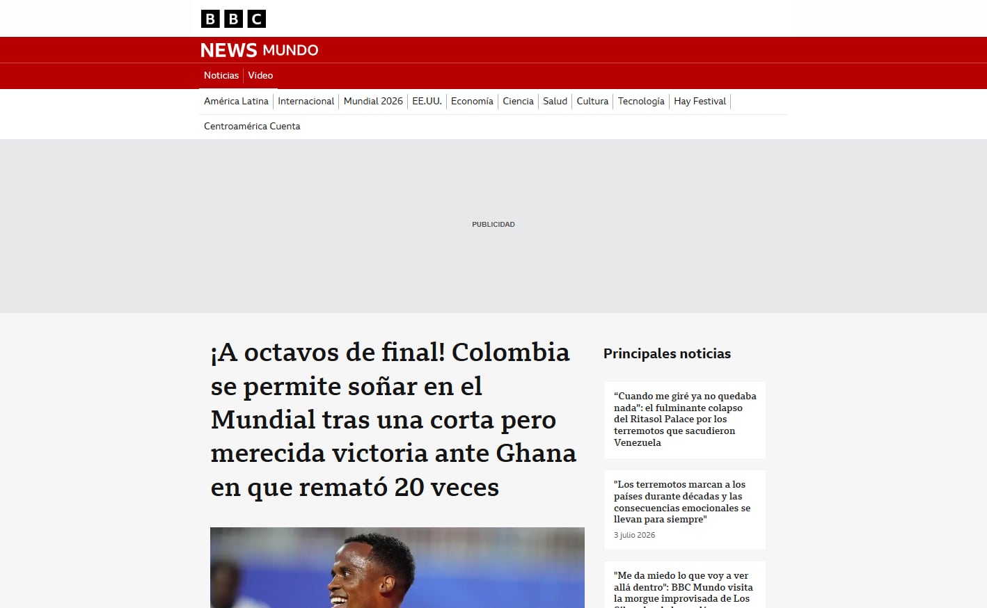 Colombia venció a Ghana por 1-0 el 3 de julio, avanzó a octavos del Mundial 2026 y jugará con Suiza el 7 de julio en Vancouver.-crédito BBC