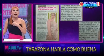 Magaly Medina pone en duda la imparcialidad de Karla Tarazona como crítica de espectáculos. Infobae Perú / Captura TV - Magaly TV La Firme
