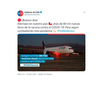 Llegada de vacunas a Chile captura tuits