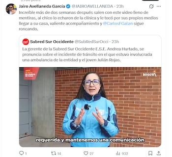 Según el concejal Jairo Avellaneda, Jeisson Rojas Orozco no recibió acompañamiento tras el accidente con un vehículo del Distrito en Bogotá - crédito Jairo Avellaneda