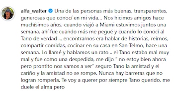El emotivo recuerdo de Alfa para Piero en el día de su muerte (Instagram)