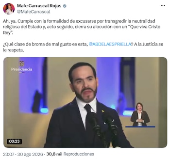 Mafe Carrascal cuestiona la autenticidad de las disculpas de Abelardo de la Espriella por vulnerar laicidad estatal - crédito @MafeCarrascal/X