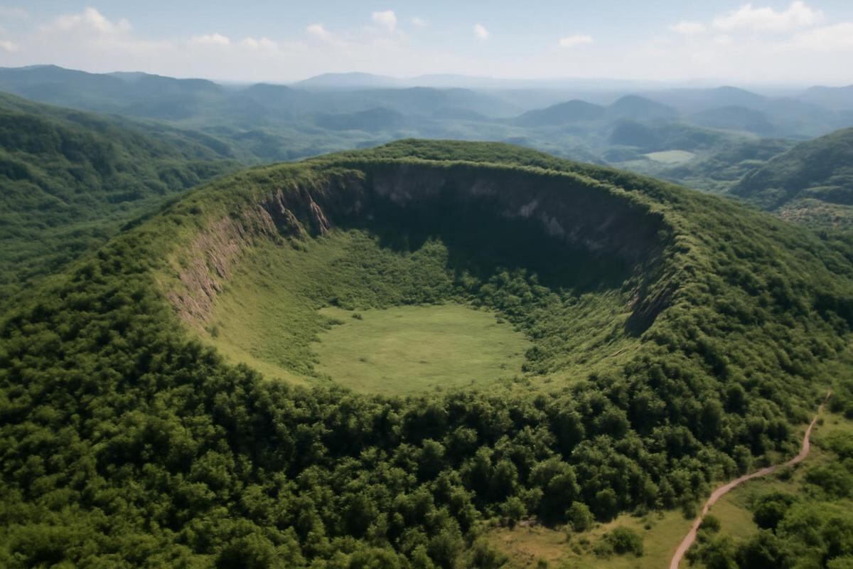 El cráter Jinlin fue hallado en una colina de Guangdong, su tamaño supera los 800 metros de diámetro y alcanza los 90 metros de profundidad